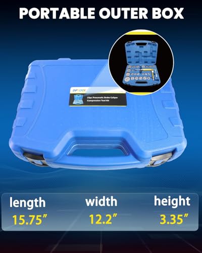 DPTOOL 23Pc Pneumatic Brake Caliper Compression Tool Kit | Air Brake Caliper Piston Pad Wind Back Adjustment Tool with 22pc Adapters