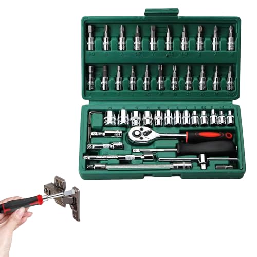 Ratchet Wrench Kit – 3/8 Drive Wrench Set, Marine Electric Tool, 46-Piece Mechanic Kit | Professional Automotive, Workshop, DIY and Boat Repair Equipment - color: Green