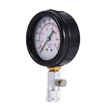 Cylinder Pressure Gauge, Multi-Functional Petrol Gas Engine Cylinder Compression Tester Test Gauge Kit 0-21BAR or 0-300PSI Car Motorcycle Garage Tools with Molded Case