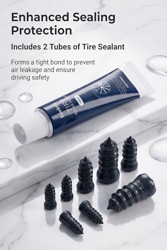 63 PCS Tire Repair Rubber Nails Kit with 2 Tubes of Black Tire Sealant Glue, Screw in Tire Plugs Set for Cars Motorcycles Trucks - size: 63 PCS Tire Sealant Glue Included