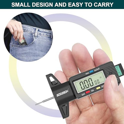 GODESON Tire Tread Depth Gauge, Digital Tire Tread Depth Gauge with 3 Modes-Fractional Inch, Decimal Inch and Millimeter, Tire Depth Gauge for Motorcycles, Cars, SUV, Easy to Read Tread Depth Gauge - color: Black