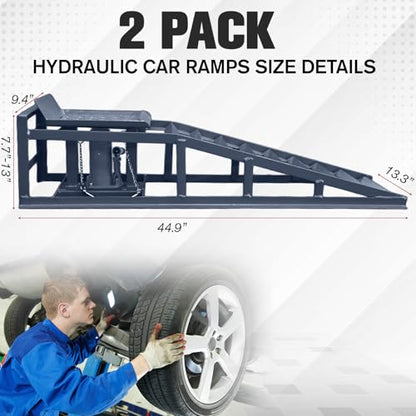 2 Pack Hydraulic Car and Truck Service Ramps,Low Profile Car Lift Service Ramps for Oil Changes,11000 Lbs (5 Tons), Adjustable Lift Height 9.8" to 16.21", Home Garage,Vehicle Auto Garage - color: Gray