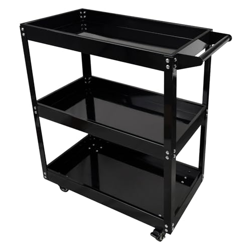 BHB 3 Tier Rolling Tool Cart Box On Wheels, Heavy Duty Capability Tool Cart for Mechanics, Large Storage Organizer Utility Cart, for Garage Warehouse Repair Shop, 350 Lbs Load - style: NO Drawer