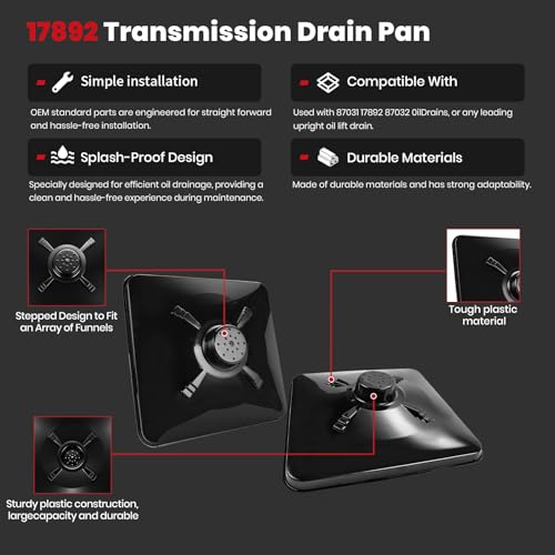 Transmission Drain Pan 2-PCS & Oil Splash Pad 6-PCS fits Oil Coolant Transmission Fluid Large Transmission Drain Pan Funnel Replacement for Lisle 17892 38780 - size: 2-PCS
