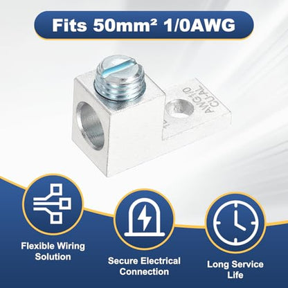MECCANIXITY 4 Pcs Dual Aluminum Ground Lug, 1B25U 1/0AWG Double Wire Barrel Mechanical Lugs M12 Screw 600V for Electrical Connection Circuit Breaker Solar Panel Marine Power Distribution - size: 1/0 AWG 1B25U