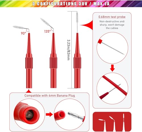 30PCS Back Probe Kit, Banana Plug to Copper Alligator Clip Automotive Test Leads Set with Alligator Clips & Wire Piercing Probes, 15PCS 30V Back Probe Pins for Car Repairing Diagnostic Circuit Testing - size: 30PCS Back Probe Kit