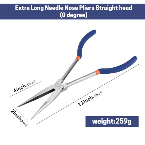11'' Extra Long Needle Nose Pliers for Narrow and Limited Spaces | Straight Angled Nose, Long Reach Design, CRV Steel, Comfortable Grip, for Mechanics, Electricians, DIYers and Homeowners - style: 11'' Straight