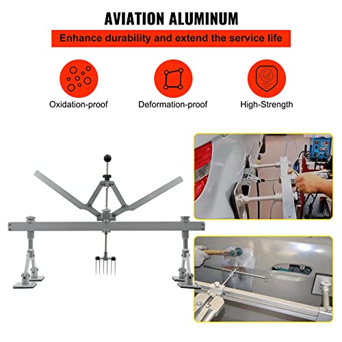 870mm Four-Legged Car Dent Pull Lever Bar Kit 6 Claw Hook Puller Rings Aluminum Auto Body (Silvery) - color: Silvery