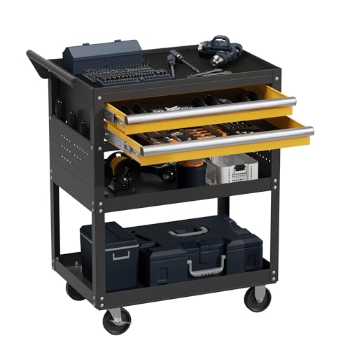 5-Tier Heavy Duty Rolling Tool Cart, 400 lbs Steel Utility Cart with 2 Drawers, Pegboard & Lockable Design, Storage Organizer for Garage, Workshop, Warehouse & Mechanic - size: 5-LAYER-A (TWO DRAWERS)