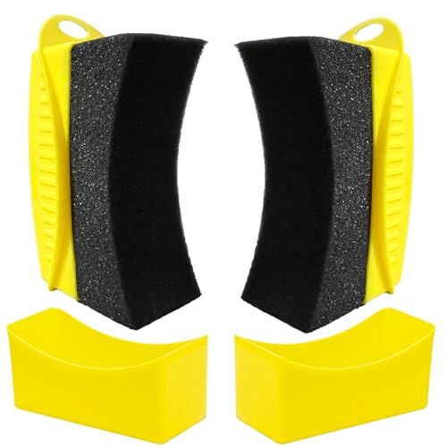 2 Pack Tire Shine Applicator Pads, Reusable Tire Dressing Applicator Sponge, Curved Tire Gel Applicator Forms with Lid, Yellow Tire Applicator Pads for Car Cleaning Detailing - color: Yellow