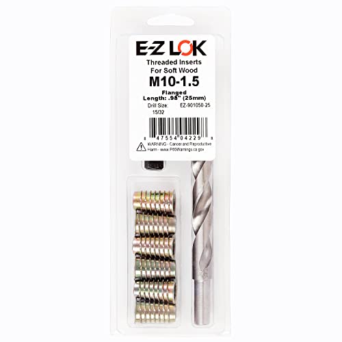 E-Z Hex Thread Repair Kit for Soft Wood Flanged Threaded Inserts M10-1.5 x 25mm, Drill, Installation Tool - size: M10-1.5 x 25mm, style: Flanged