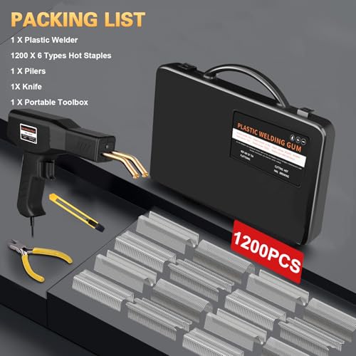 GNI 200W Plastic Welder Kit, 1200Pcs Staples Plastic Repair Kit, Professional Plastic Welding Kit, Plastic Bumper Repair Kit with Portable Toolbox, for Car Bumper/Kayaks Plastic Repairs
