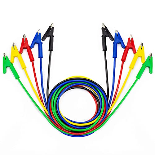 KAIWEETS 5PCS Alligator Clips Electrical Test Leads Set, 15A Jumper Wires Heavy Duty with Protective Copper Clips, Premium Cables for Electrical Testing, Experiment, 5 Colors 39.6 inches