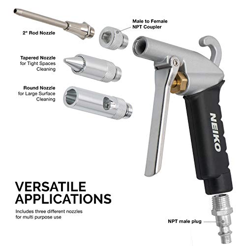 NEIKO 31121A High Flow Air Blow Gun | 3 Pc Pneumatic Air Nozzle | Dust Gun | Air Gun Compressor Accessories | ¼” - style: Extendable Air Blow Gun.