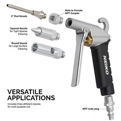 NEIKO 31121A High Flow Air Blow Gun | 3 Pc Pneumatic Air Nozzle | Dust Gun | Air Gun Compressor Accessories | ¼” - style: Extendable Air Blow Gun.