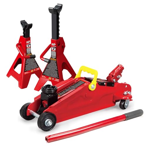 Big RED Torin Low Profile Floor Jack: Hydraulic Trolley Floor Jack Combo with 2 Jack Stands, 2 Ton (4000 lb.) Capacity - color: Red, size: With Jack Stands, style: 2 Ton