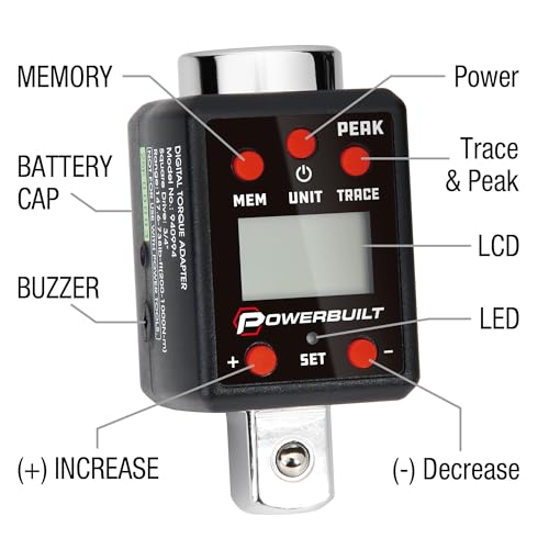 Powerbuilt 3/4-Inch Drive Digital Torque Adapter, 147.5-737.5 Ft-Lb and 200-1000 Nm, Alert Signals Torque Setting, Electronic Torque Wrench Converter with Digital Display, ±2% Accuracy - 940994 - size: 3/4 in.