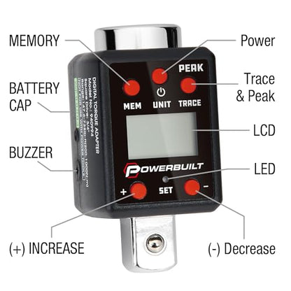 Powerbuilt 3/4-Inch Drive Digital Torque Adapter, 147.5-737.5 Ft-Lb and 200-1000 Nm, Alert Signals Torque Setting, Electronic Torque Wrench Converter with Digital Display, ±2% Accuracy - 940994 - size: 3/4 in.