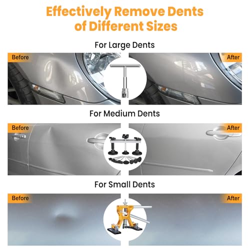 Sigoobal Car Dent Puller Kit, 135pcs Paintless Dent Removal Kit, Car Dent Repair Kit with Golden Lifter, Bridge Puller, Slide Hammer 2 in 1 T-Bar, Dent Puller for Car Refrigerator Door Ding Repair