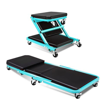 Foldable Z Creeper 2 in 1 Rolling Seat for Garage Shop Auto Repair | 36 inch Blue 330LBS Capacity - style: 36inch-Blue