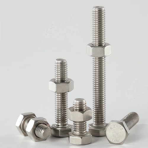 M8-1.25x35mm Hex Bolt and Nut Kit 10set, 304 Stainless Steel (A2-70), Full Thread, Bright Finish, Machine Threaded for Automotive, Machinery, DIY - size: M8x35mm(10 Sets）