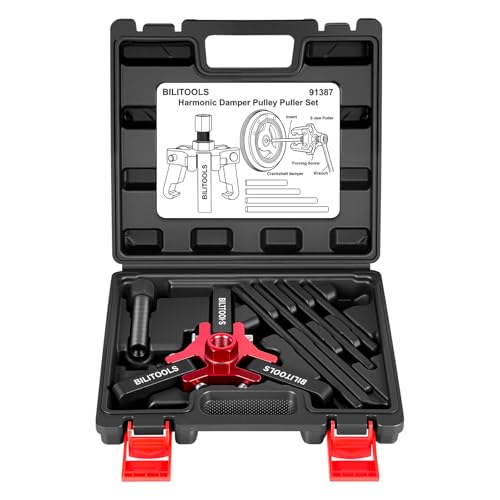 BILITOOLS Adjustable 3-Jaw Harmonic Balancer Puller for Crankshaft Dampers | Heavy-Duty 45# Steel Removal Tool with 4 Forcing Rods and Storage Case for LS, GM, Chevy, Chrysler and Ford Engines - size: Compact