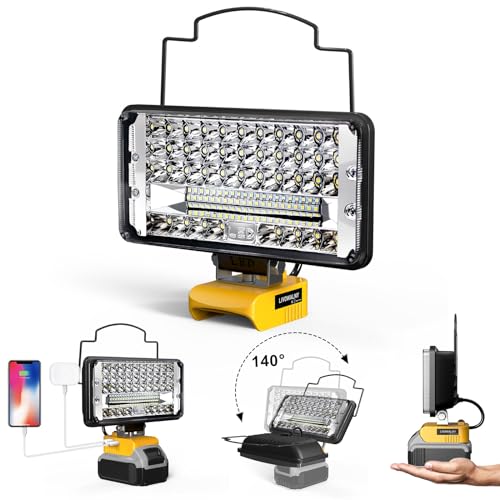 LED Work Light Compatible with DeWalt 20V Battery, 14800LM 148W Cordless Flood Light, 7" Wide Beam, USB & Type-C Charging, Battery Protection, 140° Adjustable Head, Portable Jobsite Light (Tool Only) - color: 148W, size: 148W-1 Pack