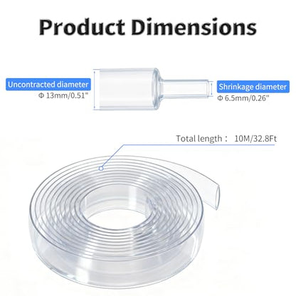 10M Heat Shrink Tubing, 13mm OD, 2:1 Ratio, Clear | Polyolefin Shrinkable Tube, Waterproof Electrical Insulation Tubing, for Wire Cable and Electronic Component Protection - size: 10M Φ13 Clear