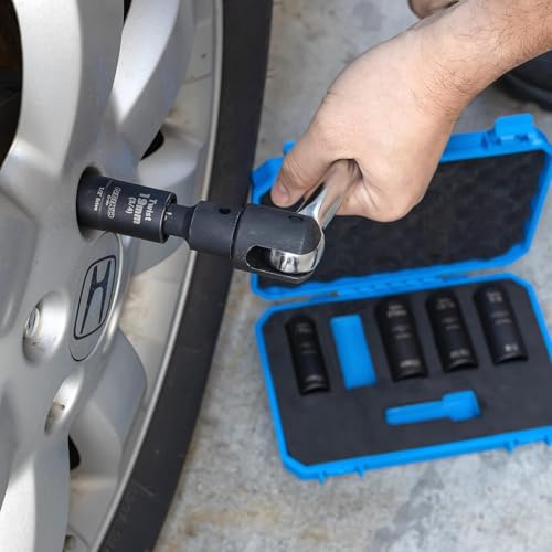 NEIKO 02340A Twist Socket Set, 6 Pc Lug Nut Extractor, SAE & Metric, 1/2 Inch Dr. Impact Flip, 6 Point, CR-Mo Steel Wheel, 3" Impact Extension Bar, Black - size: 6 Piece, Twist Set, style: Flip Socket