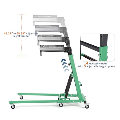 Topside Automotive Creeper,Engine Topside Creeper with Adjustable Height 48"-66", 400 Lbs Heavy-Duty Foldable Garage Creepers, 6 Swivel Casters, Padded Deck, Tool Pouch, for Truck/SUV Garage Mainten - color: green