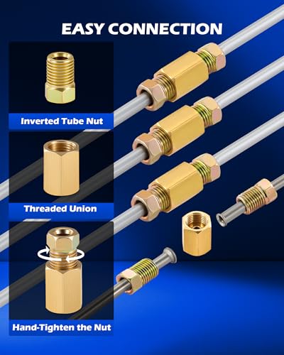 3/16 in Brake Line Kit, Brake Line Flaring Tool Kit with 25ft Brake Line | 16 Fittings & 4 Unions, Double & Single Flaring Tool Kit for Most Hydraulic Braking Fuel Systems