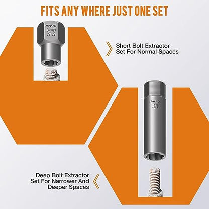 XEWEA 12-Piece Deep and Shallow Bolt Extractor Socket Set | Upgrade Stripped Easy Out, Bolt Nut Remover, For Removing Studs, Damaged, Frozen, Rusted, Rounded-Off Bolts, Nuts & Screws - size: 12PCS