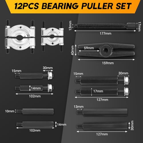 12-Piece Bearing Separator and Puller Set 5 Ton Capacity | Heavy Duty Bearing Splitter Puller Kit with 2" and 3" Jaws, Bearing Puller Set with Pinion Wheel and Hub Axle Removal Tool - color: Red
