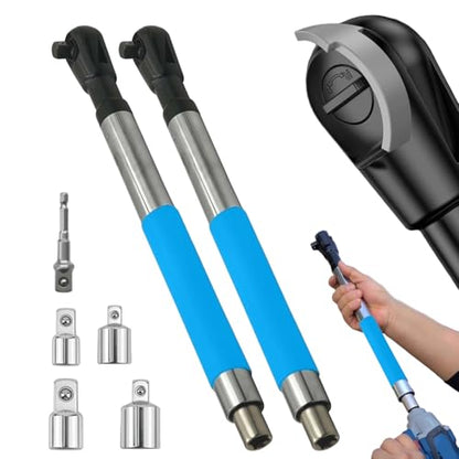 Wrench Extender, Offset Extension Wrench, Offset Extension Wrench Impact, Electric Ratchet Wrench,Chain Drive Wrench Extender with 4 Socket and 1/2‘’ Electric Drill Adapters for Labor-Saving(2X Blue) - color: 2pack Blue