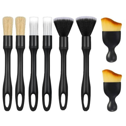 8PCS Car Detailing Brush Set，Soft Car Cleaning Brush，for Cleaning interiors Car Betailing Kit，Ventilation Opening、Console、Seat Seam - color: Black