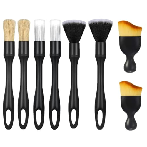 8PCS Car Detailing Brush Set，Soft Car Cleaning Brush，for Cleaning interiors Car Betailing Kit，Ventilation Opening、Console、Seat Seam - color: Black