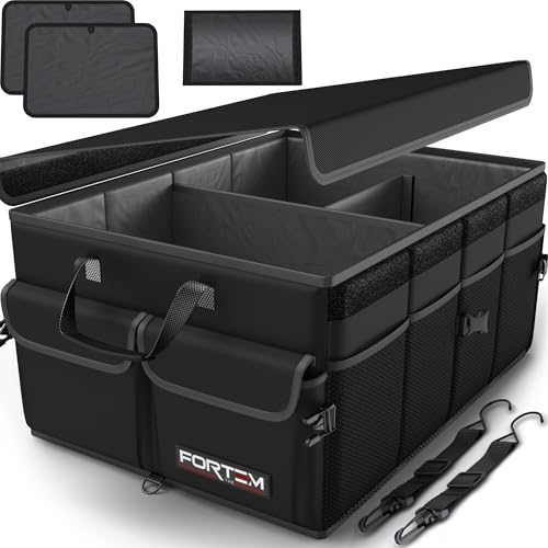 FORTEM Trunk Organizer For SUV Car Trunk Organizer, Foldable Storage, Car Accessories for Women Men, Collapsible Bag, 600D Oxford, Non Slip Bottom, Straps, Soft Cover (65L) - color: Black, size: Large (65L)