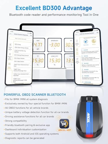 ANCEL BD300 Bluetooth OBD2 Scanner, Full System Code Reader and Diagnostic Tool for BMW with Battery Registration Service Reset EPB CBS ETC ABS Airbag & Powerful OBD2 Functions - color: BD300 Bluetooth