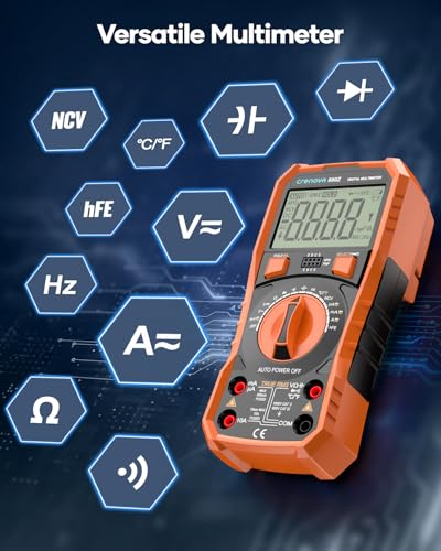 Crenova 890Z Digital Multimeter 6000-Count TRMS 1000VDC/750VAC Auto-Ranging | Measures AC/DC Voltage, Current, Resistance, Capacitance, Diode, Continuity, Transistor (hFE), Temperature, NCV