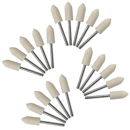 NGe 20Pcs 3/10inch Wool Felt Polishing Bits Mandrel White Cone Rotary Tool Accessories Kit Fit Dremel - 1/8inch Shank (3x8mm Cone)