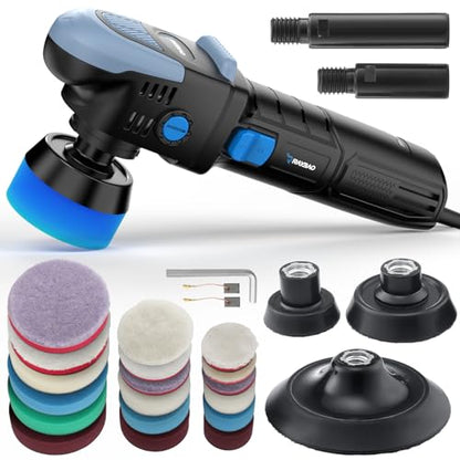 Mini Buffer Polisher, 750W Rotary Polisher 2"/3"/5" Plate for Car Detailing | Polishing Machine with 27 Accessories, 6 Speeds (800–2800 RPM), M16 Thread Extension Shaft for Car Boat Polishing/Waxing