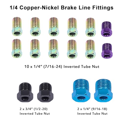 25ft 3/16 & 1/4 Copper-Nickel Brake Line Kit, 32 Fittings | .028" wall thickness, SAE thread design, rust-proof, easy hand bend, ideal for brake & fuel line replacement - size: 3/16+1/4, 2Kits
