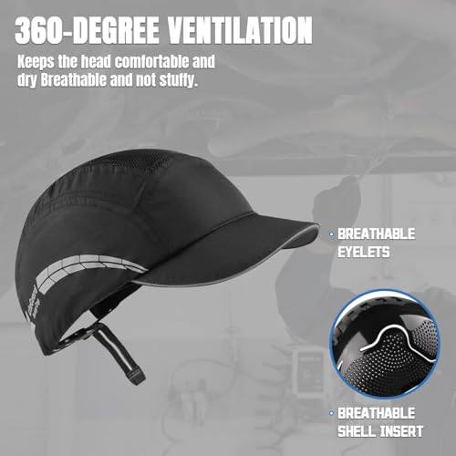 UM ULTRAMAXX Lightweight Bump Cap with Reflective Stripes, Breathable Baseball Cap Style, Head Protection Hard Hat for Men Women - color: Black