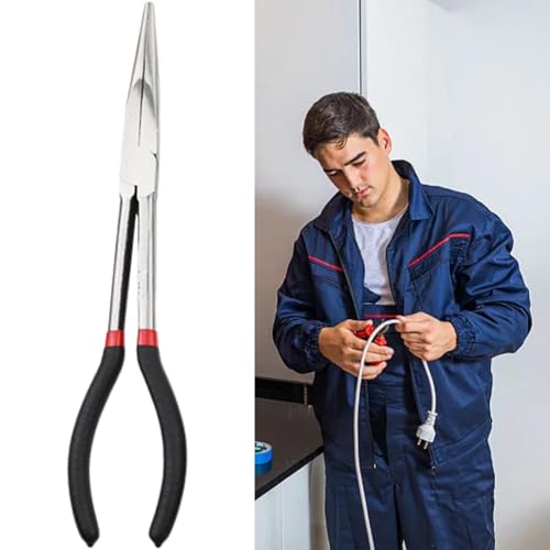 11" Bent Nose Pliers, 45 Degree Extra Long Reach Bent Nose Plier, Precision Fine Pliers For Bending Wire Gripping, Automotive Electrical Tools for Industrial, Garage Narrow Spaces and Limited Areas