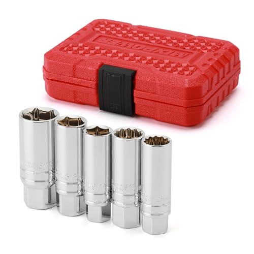 MIXPOWER 5PCS 3/8"Drive Magnetic Spark Plug Socket Set, CR-V, 14mm, 16mm, 5/8-inch, 3/4-inch and 13/16-inch, 6 Point & 12 Point - size: Magnetic