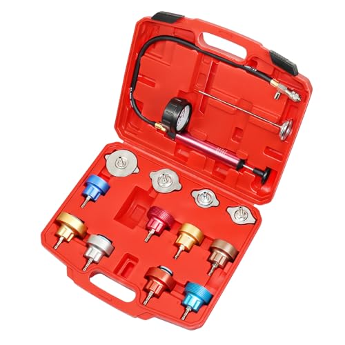 JIFETOR 14PCS Radiator Pressure Tester Tool Kit with Aluminium Pump and Metal Adapters, Red - color: Red Case