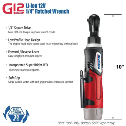 ACDelco ARW1218-K18 G12 Series 12V Li-ion Cordless 3/8” Extended Rachet Wrench & ¼” Ratchet Wrench Combo Tool Kit