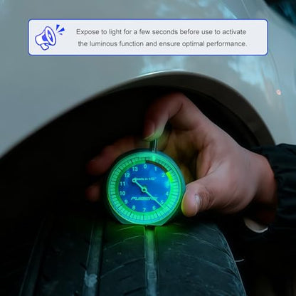 Tire Tread Depth Gauge 32nds, Luminescent Dial Tire Depth Gauge with Storage Bag,Professional Thread Depth Gauges for Cars, Trucks, Motorcycles
