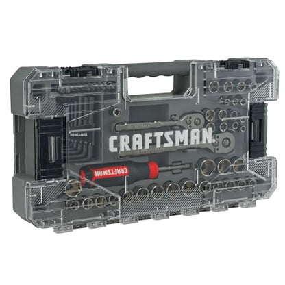 CRAFTSMAN OVERDRIVE 64-Piece Gunmetal Chrome Mechanics Tool Set, Standard SAE/Metric Socket Set, with Hard Case (CMMT99064)