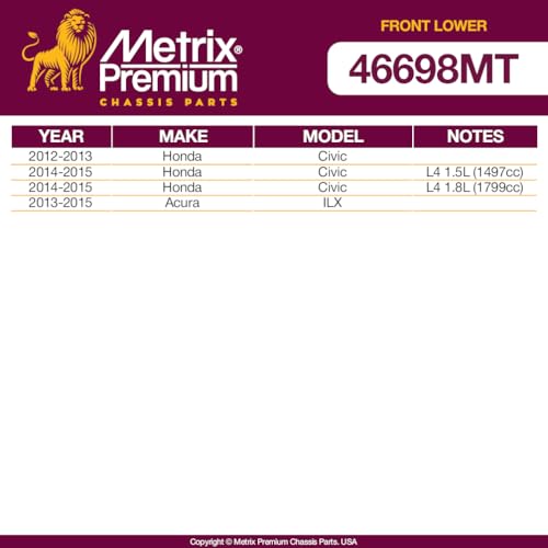 Metrix Premium Chassis Parts - Front Lower Ball Joint Fits 2012-2013 Honda Civic, 2014-2015 Honda Civic, 2013-2015 Acura ILX, Replacement K500234, Made in Europe - size: 46698MT